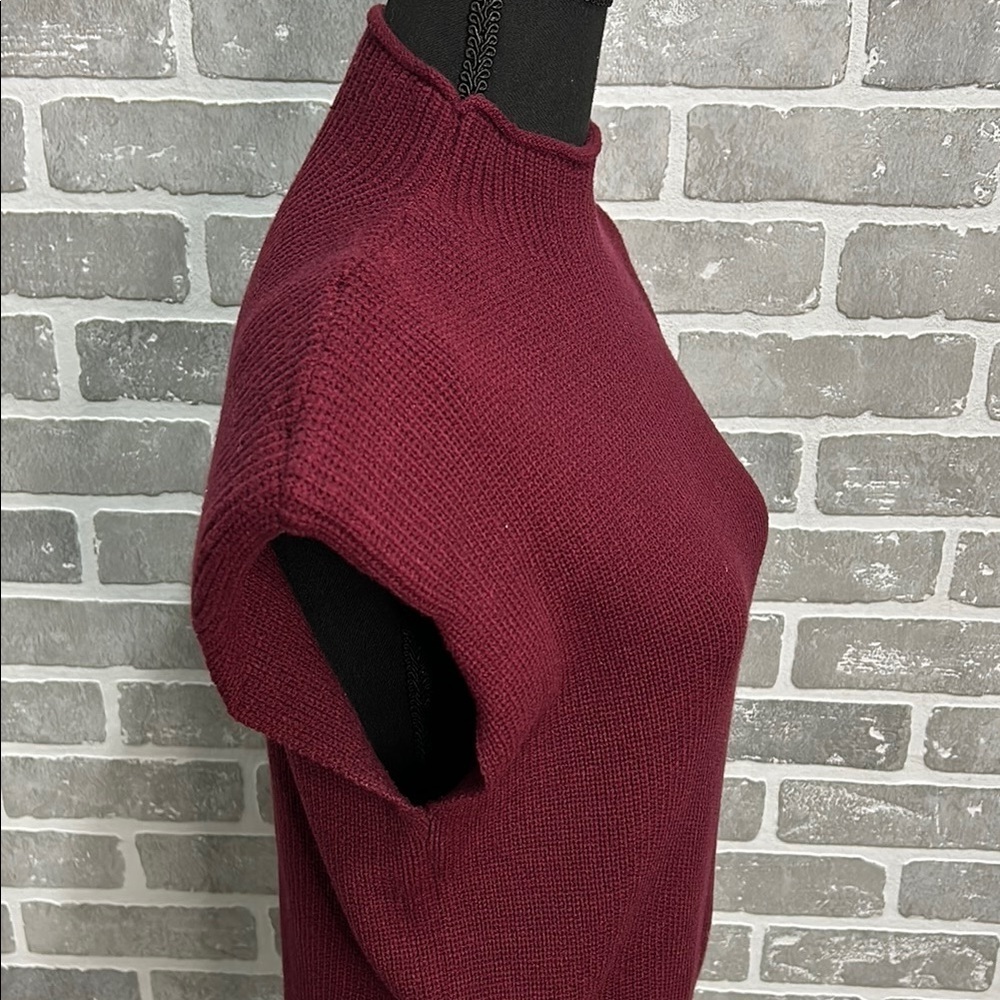 Vintage Burgundy Knit Sweater Cap Sleeve Shoulder Pads Medium 80s/90s Power Knit - Picture 4 of 11